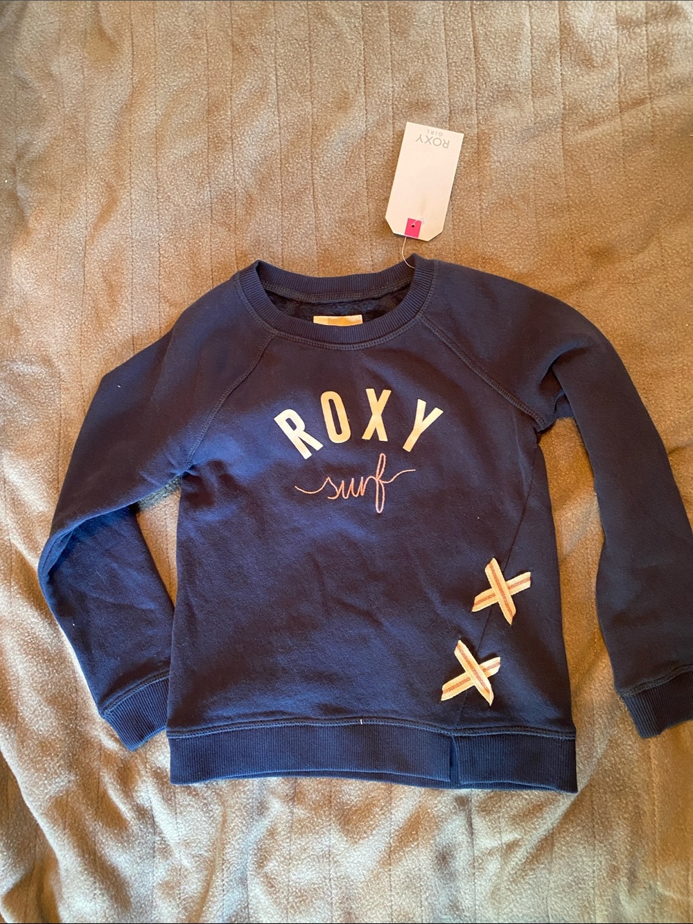 Roxy Navy Pullover Sweatshirt with Cream Accents